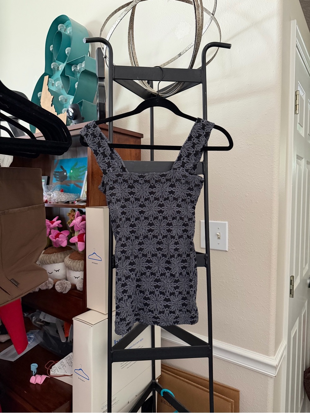 HYFVE Black Floral Lace Square Neck Tank Top